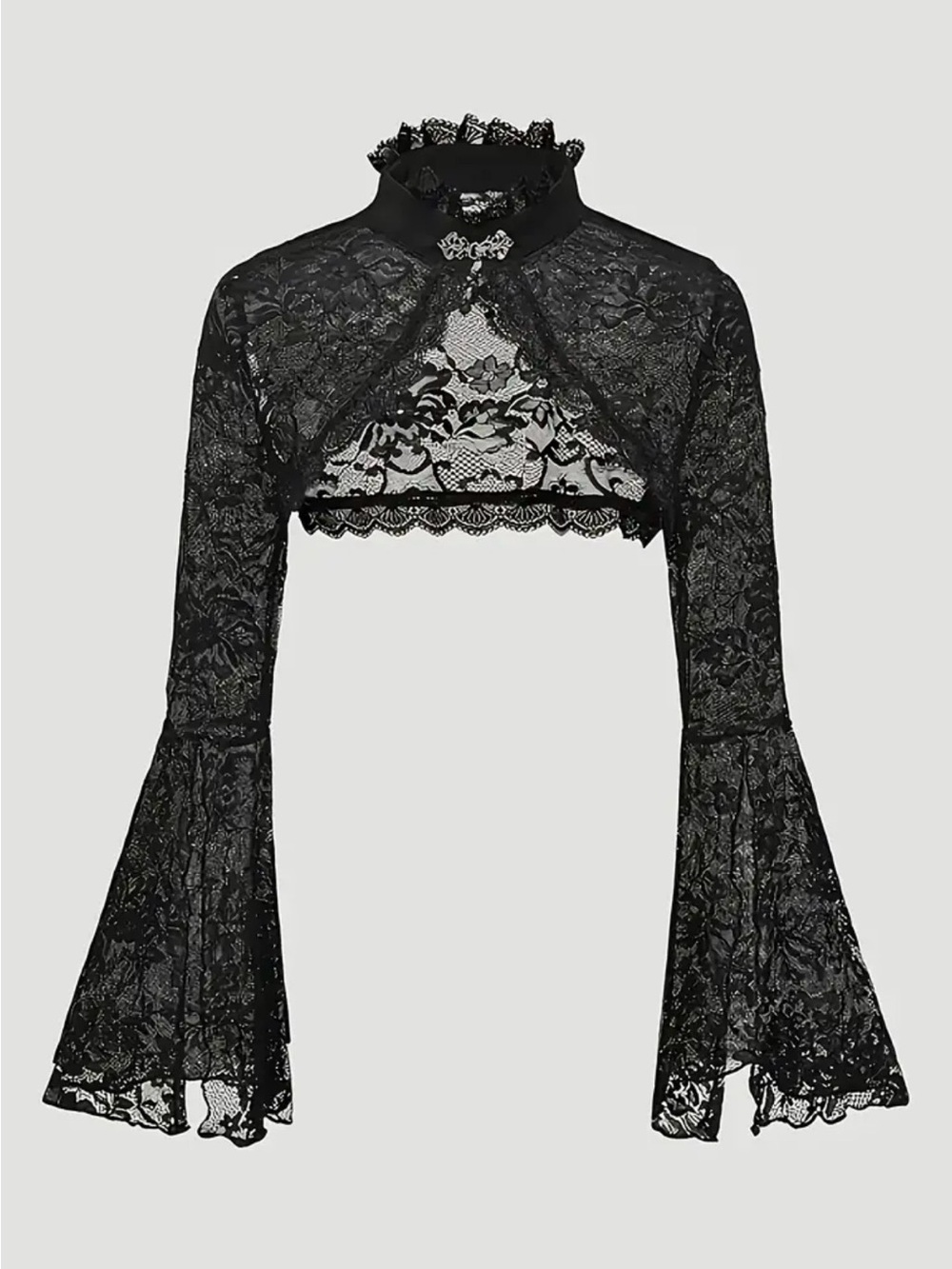 Black 2X Lace Bell-Sleeve Cropped Top New